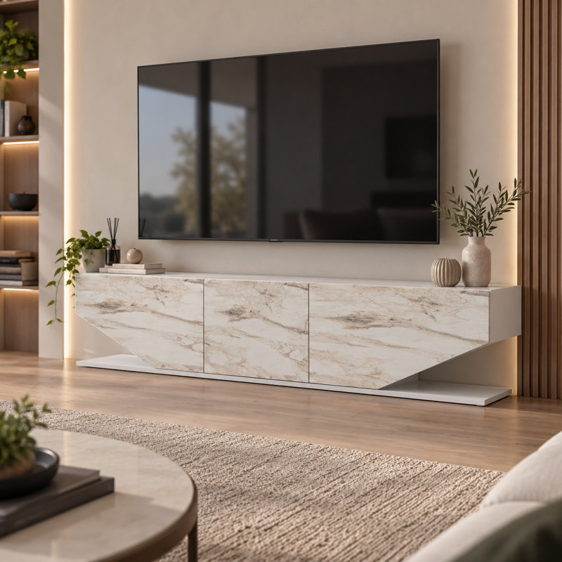 Pearl Modern TV Stand TV Unit for TVs up to 71", Ephesus/White