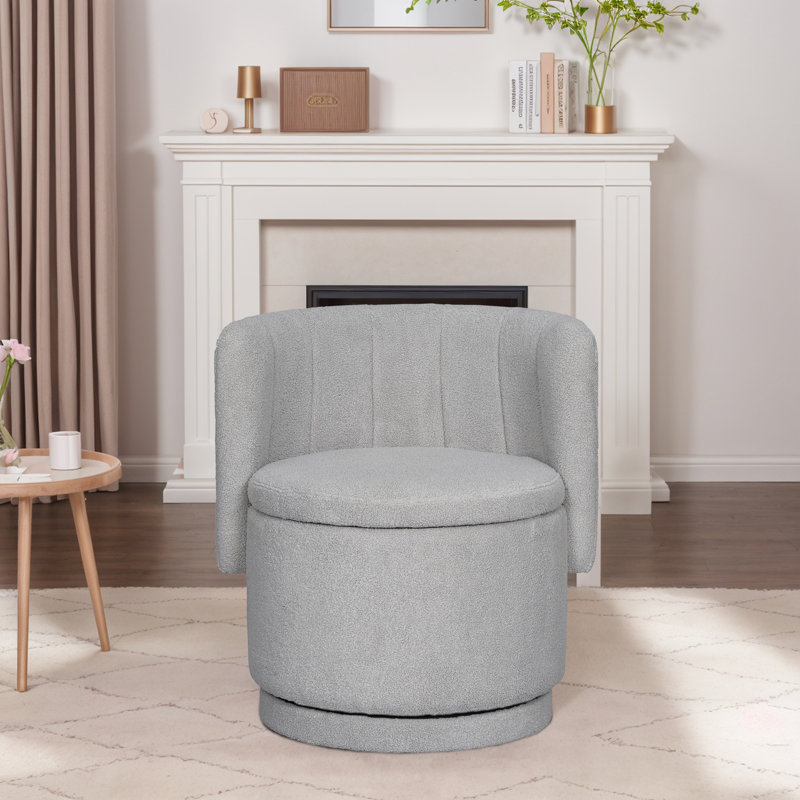 Upholstered Barrel Chair,Modern Swivel Accent Chair With Storage Space, Gray Boucle