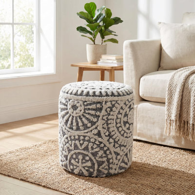 Altizer 16" Wide Gray Sunburst Handwoven Fabric Storage Ottoman