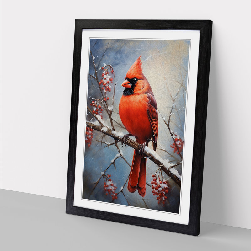 Cardinal Bird Modern 1 Piece Single Picture Frame Wall Art, 46cm H x 34cm W x 2cm D, Black Framed