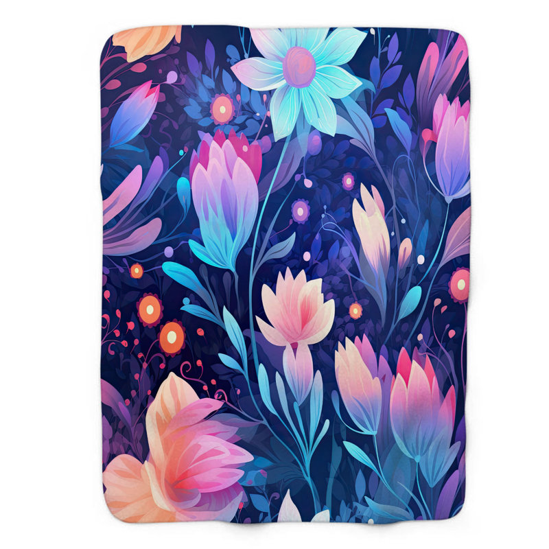 Jeté Mystic Meadow Blooms - 1 pièce Sherpa Blan Premium, Lit simple