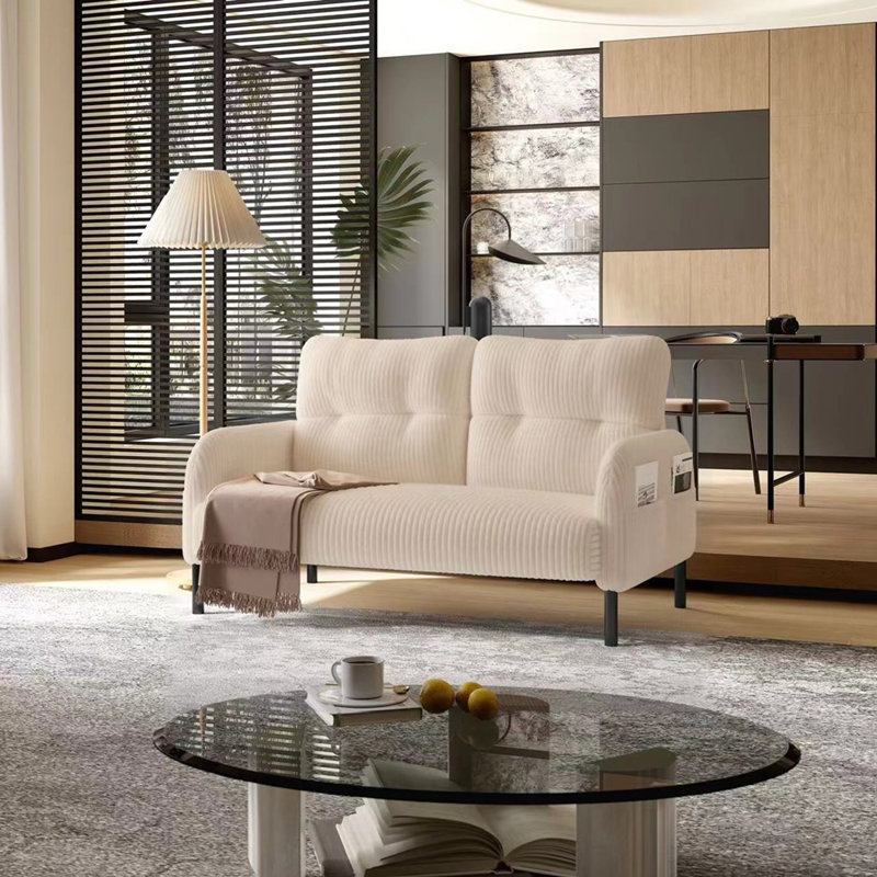 Canapé double élégant et élégant avec tissu en velours côtelé doux et structure en bois robuste pour une vie moderne, Beige