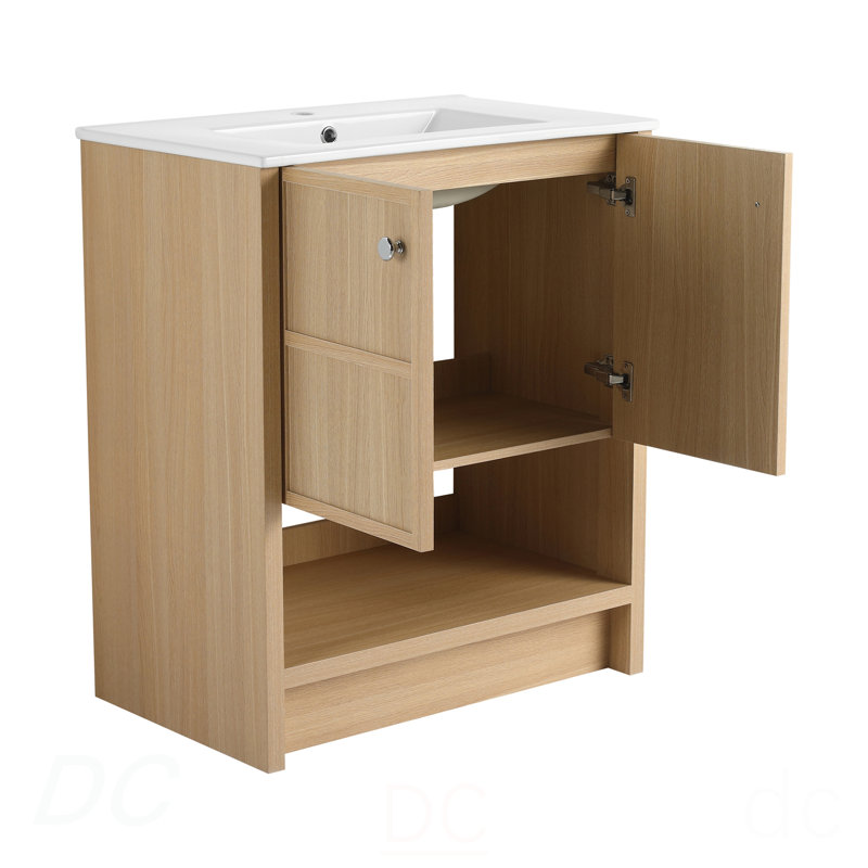 Lavabo de meuble-lavabo autoportant 30 po en céramique, porte à fermeture en douceur, contreplaqué 30 po, 30"