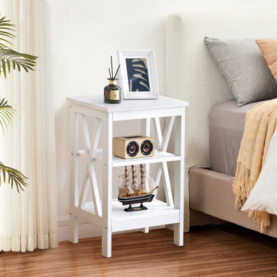 Table de bout rustique avec tablettes ouvertes - Table d'appoint de style campagnard pour le salon ou la chambre à coucher, table d'appoint en bois durable et en métal pour petits espaces