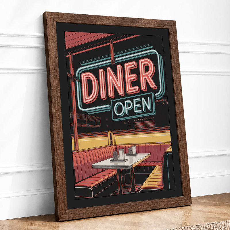 Neon Diner Sign Retro - Framed Print, Walnut, A1 - 84.1 x 59.4 cm
