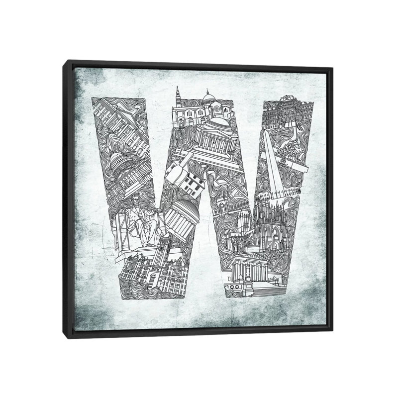"Washington D.C." par Sasha, impression sur toile, H 18 po x l 18 po x P 1,5 po, Toile avec cadre noir, Pas de tapis