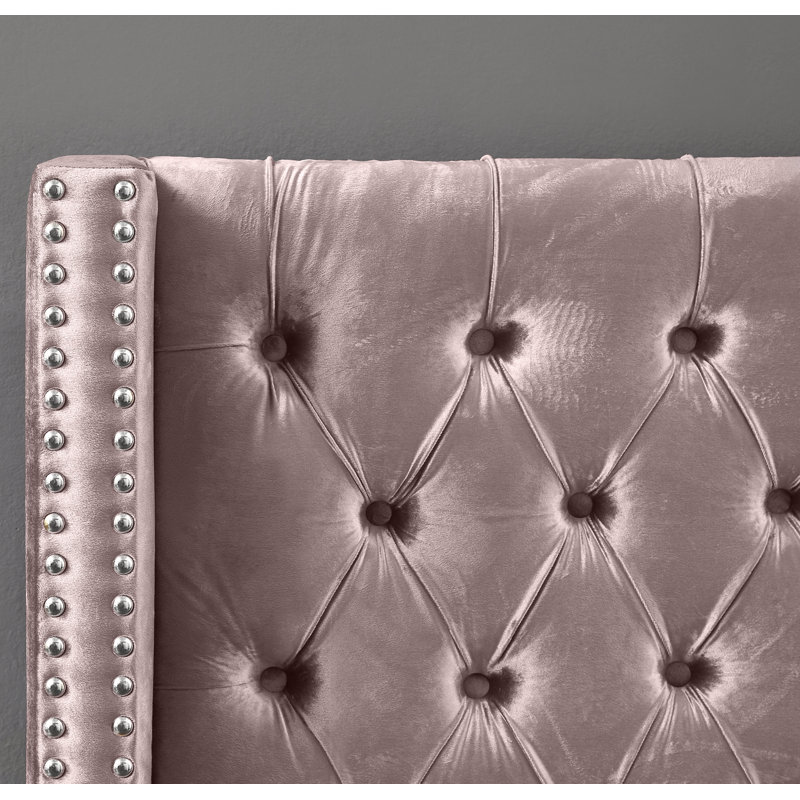 Joclynn Upholstered Bed, King, Pink Velvet, Chrome