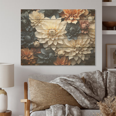 Mums In Stormy Grey Tones - Mums Wood Art On Natural Pine Wood
