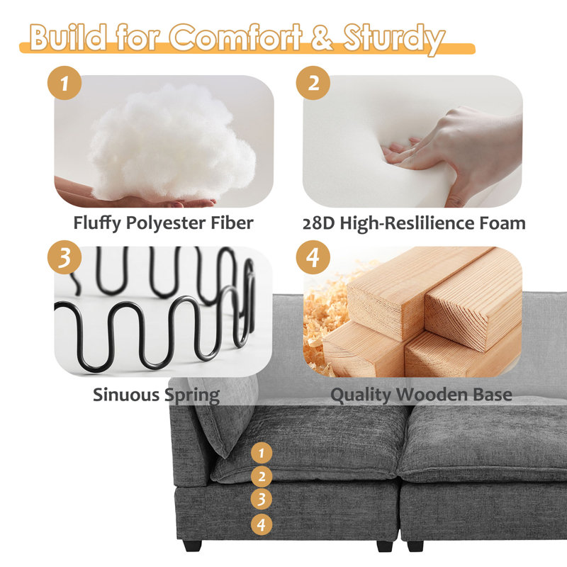 Alyciana 105"W Comfy Cloud Couch Sectional Sofa with Two Ottomans
