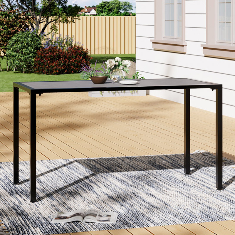 Bacup Rectangular Metal Outdoor Dining Table With Umbrella Hole , cm W cm D, Black, Grey, 72cm H x 70cm W x 150cmL