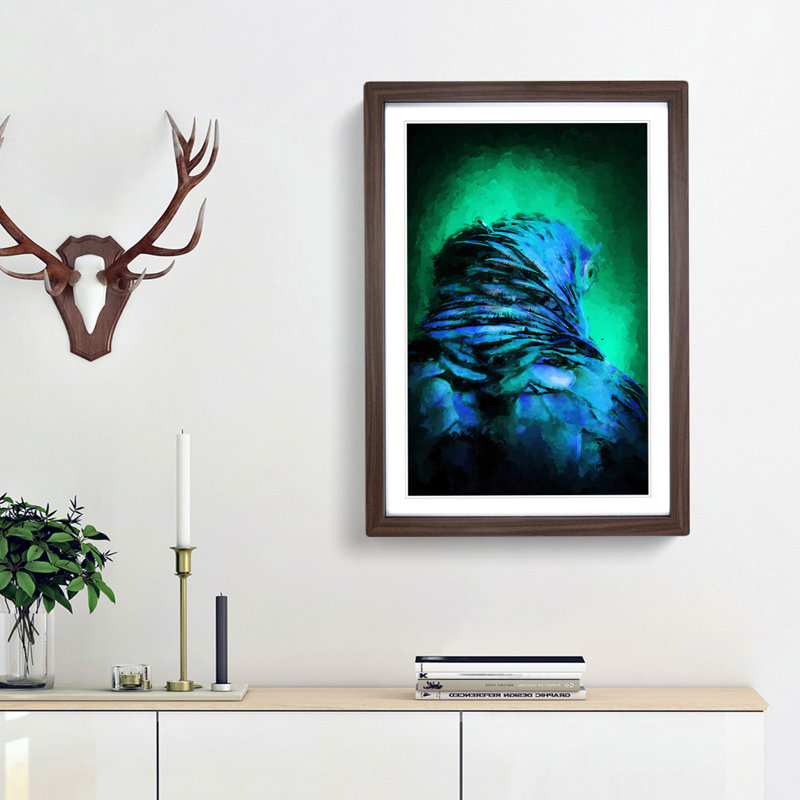 The Blue Parrot in Abstract - Picture Frame Graphic Art Print, 87cm H x 62cm W x 2cm D, Walnut Framed