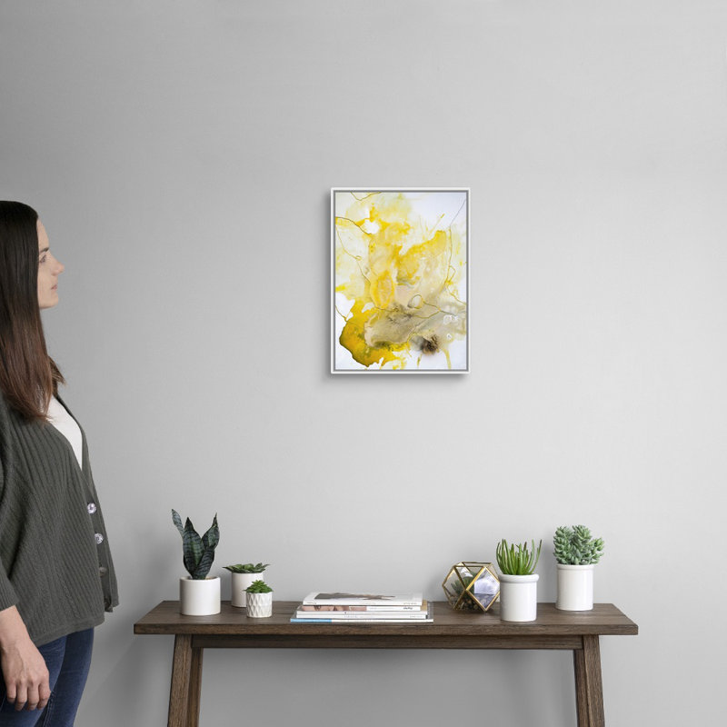 Ligne jaune-reproduction d’art sur toile, Cadre blanc, H 18 po x l 14 po x P 1,75 po