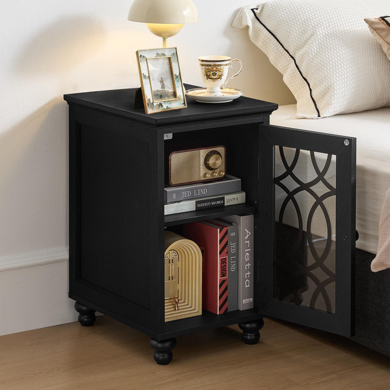 Table d'appoint étroite avec rangement en verre, Noir classique, Individuel