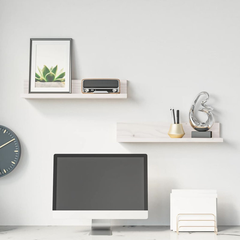 Wall Shelves 2 Pcs Solid Wood Pine, 9cm H x 50cm W x 11cm D, White