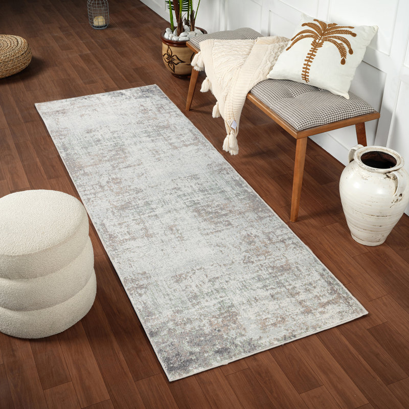 Modern Abstract Cream/Brown/Green, Runner 80 x 220cm