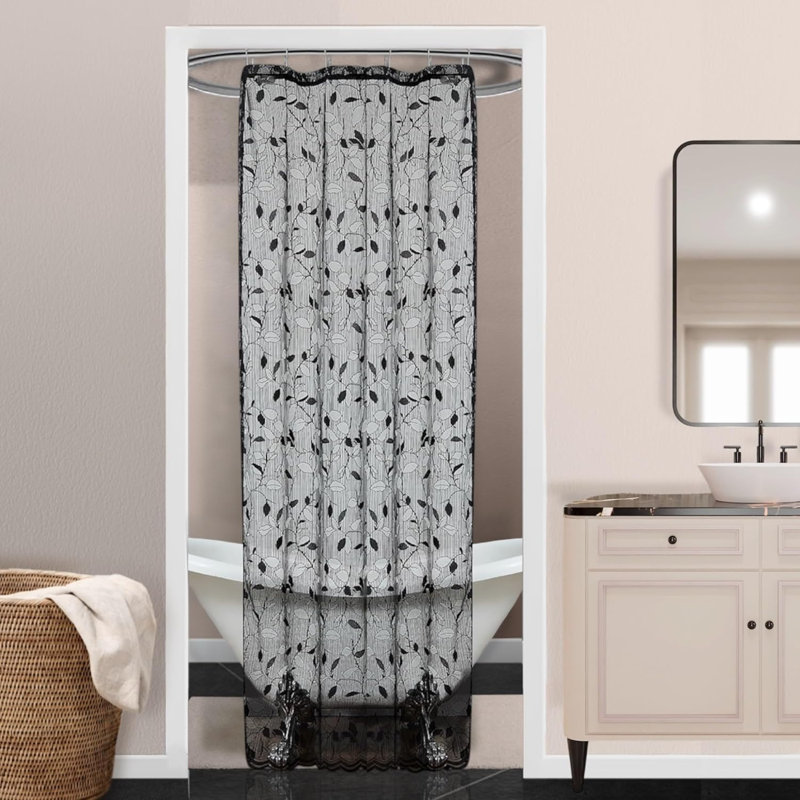 Toraino Floral Shower Curtain. Rustic Leaf Lace Shower Curtain, H 72 po x l 36 po, Noir