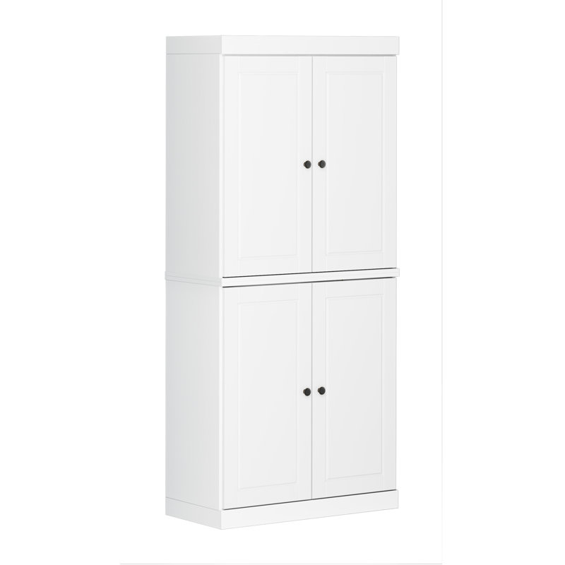 Garde-manger ou armoire de rangement 72 po en bois massif blanc à quatre portes