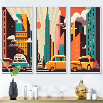 " Futuristic Cityscape With Cars I " 3 - Pieces