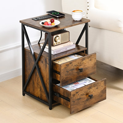 LED Nightstand, Night Stand with Wireless Charger, End Table with Storage