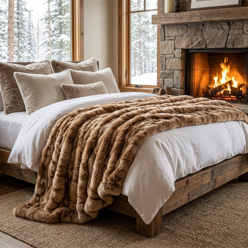 Mink Knitted Throw Blanket, 90" W x 90" L