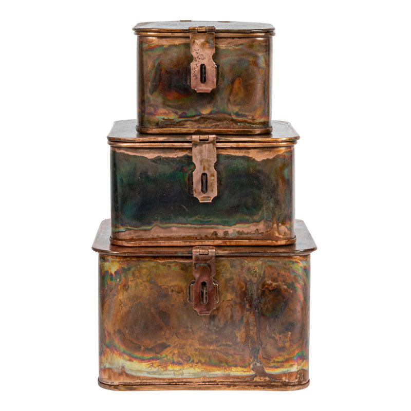Lesli Square Decorative Metal Boxes with Lid, Burnt Copper