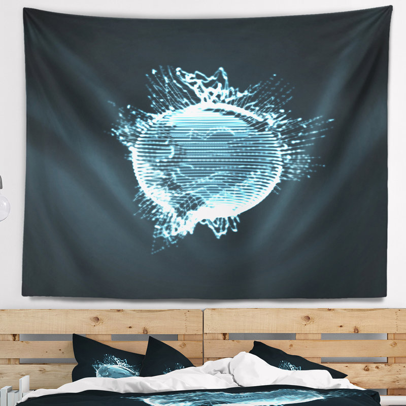 Tapisserie abstraite sphérique bleue brillante 3D, H 78 po x l 92 po