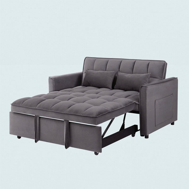 Canapé convertible 3 en 1 avec dossier réglable, 2 poches latérales et 2 coussins, H 32,2 po x l 55,2 po x P 33,1 po
