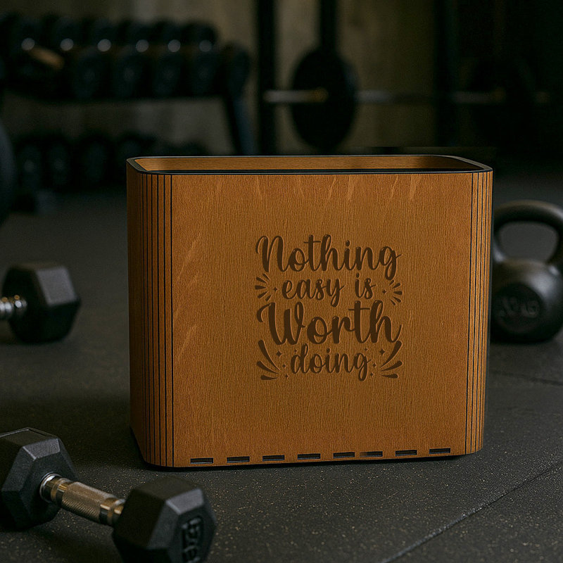 Slim Trash Can - "Nothing Easy is Worth Doing" - Wooden Garbage Bin