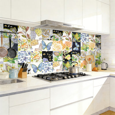 Vintage Bohemian Tile Stickers 24 PCS DIY Self-Adhesive PVC Waterproof Wall Decals Kitchen Bathroom Backsplash Decor - 5.91X5.91Inch(15X15cm)
