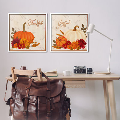 «Joyful Thankful Sentiment Pumpkin», ensemble de 2 giclées encadrées par Mardell Schuster
