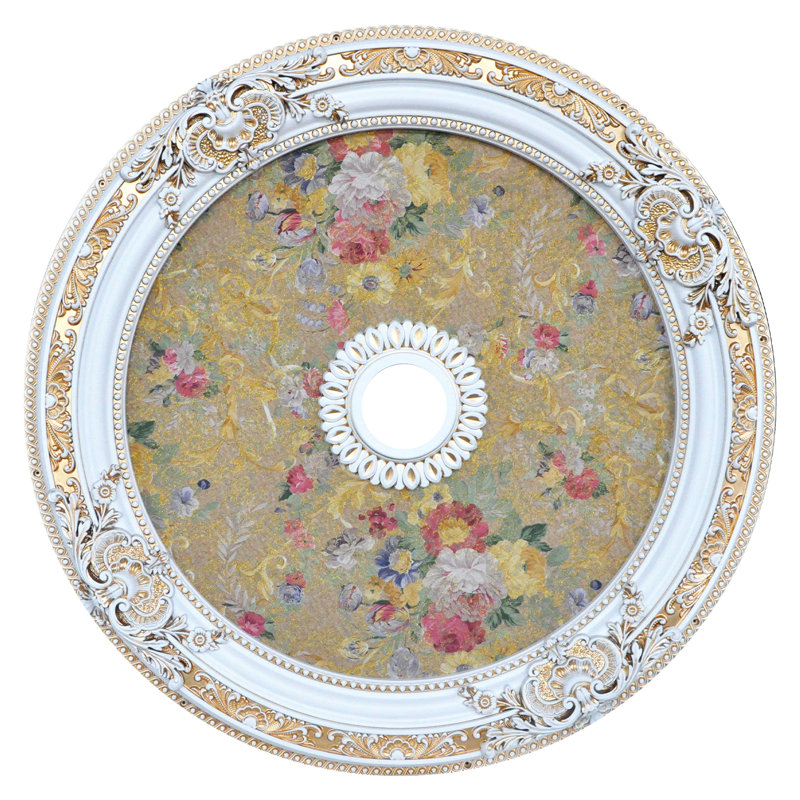 Plafonnier rond floral, Blanc / Doré