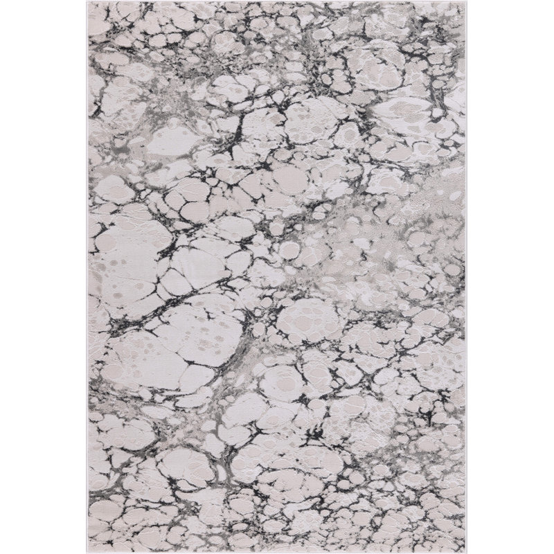 Ilios Collection Textured Abstract Cream and Grey Rug, Rectangle 2' x 3'