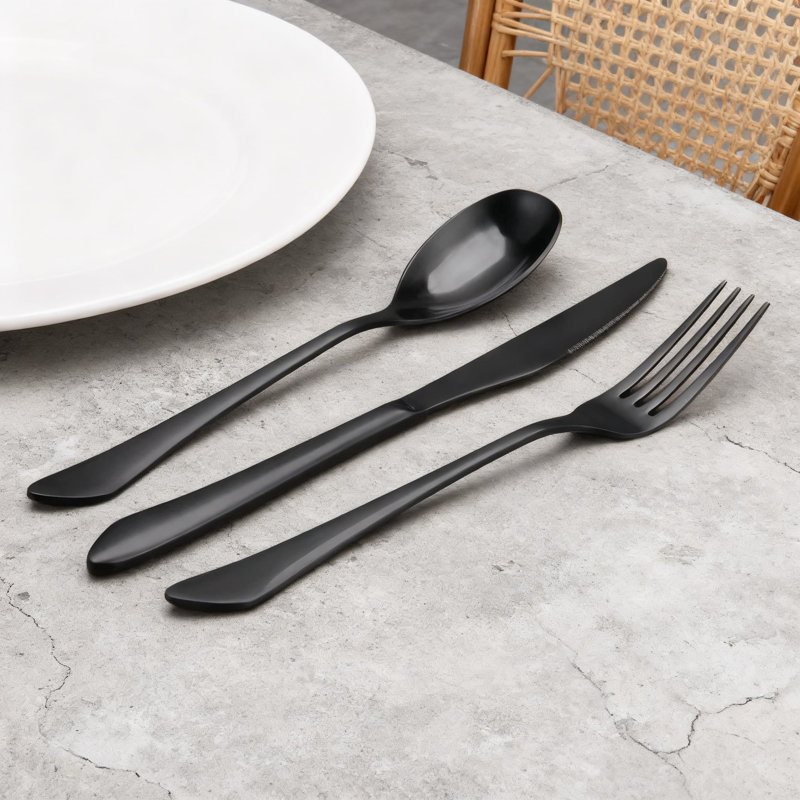 Service de vaisselle 40 pièces en argent noir mat pour 40 personnes, ensemble de couverts en acier inoxydable avec finition satinée, couverts allant au lave-vaisselle