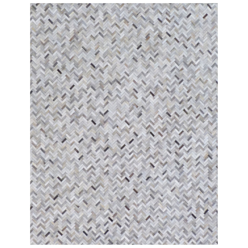 Mosaic Leather Cowhide Chevron Area Rug, Rectangle 5' x 8'