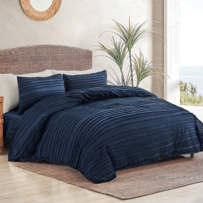 NEXHOME PRO Duvet Cover Queen,Navy 3 Pieces Boho Tufted Duvet Cover Set, Soft and Lightweight 100% Washed Microfiber Comforter Cover Set for All Season(Navy Queen, 90 x 90)-No Comforter