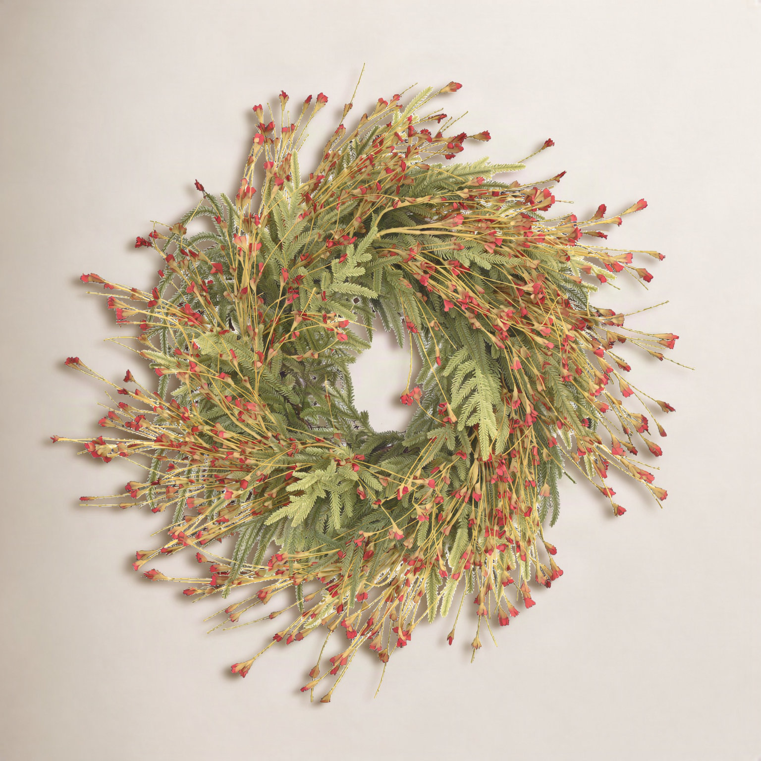 28" Handcrafted Norfolk Pine Thanksgiving Wreath, Red/Green
