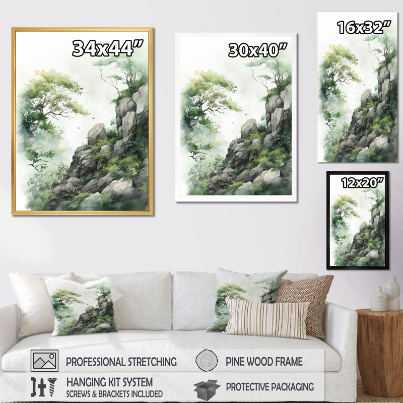 Minimalisme cliffside rêverie sur toile, Cadre flottant doré, 20" H x 12" W