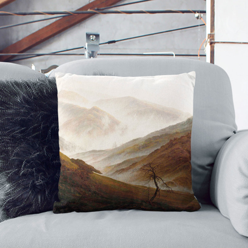 Mountain Landscape With Mist Square Throw Cushion, Black, 55cm H x 55cm W x 20cm D