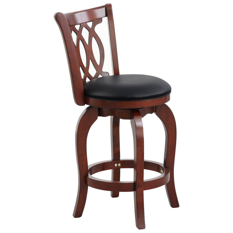 Chaise à hauteur de comptoir revêtue de similicuir cerisier foncé avec structure et pieds de couleur unie