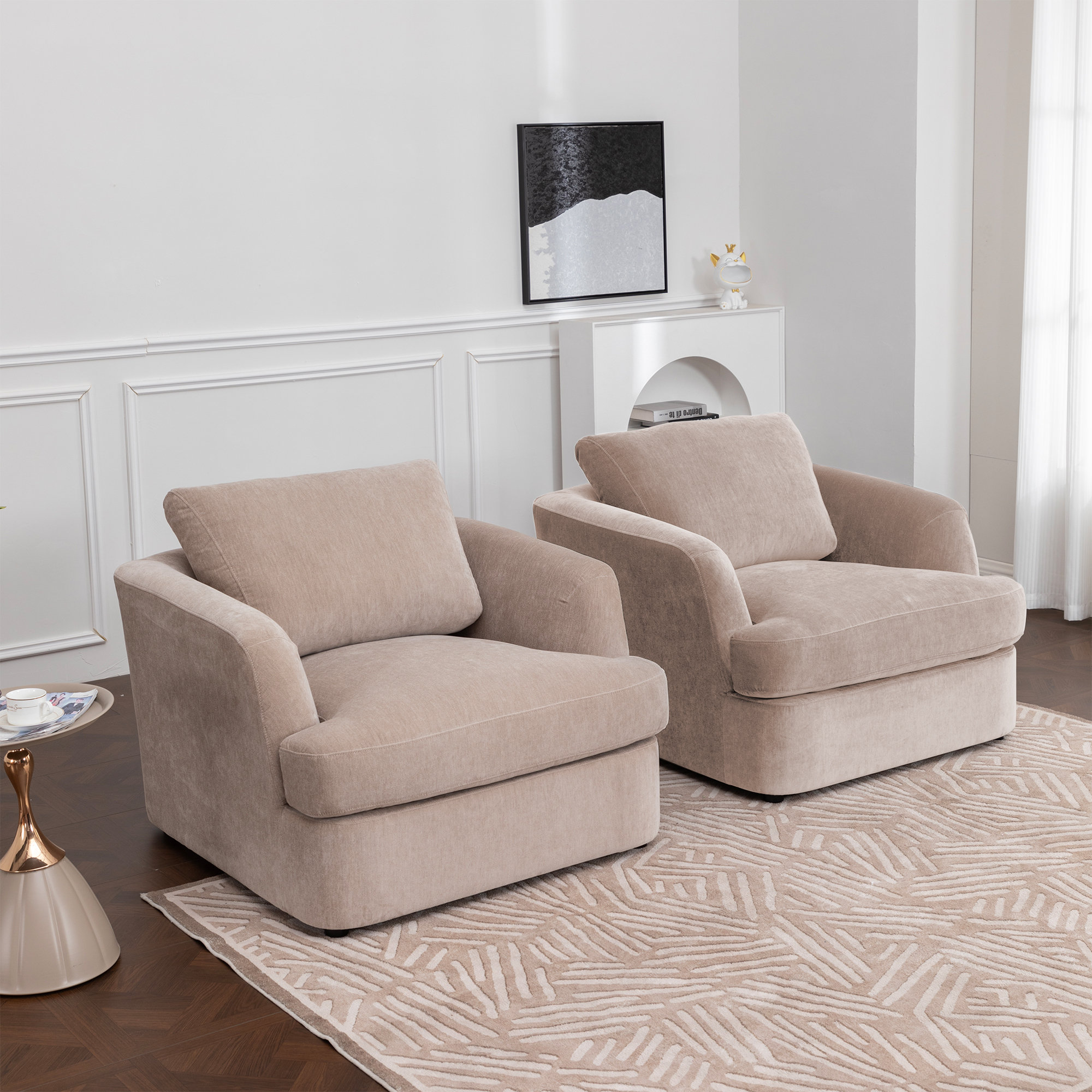 Alameda Velvet Upholstered Armchairs (Set Of 2), Sandstone Velvet