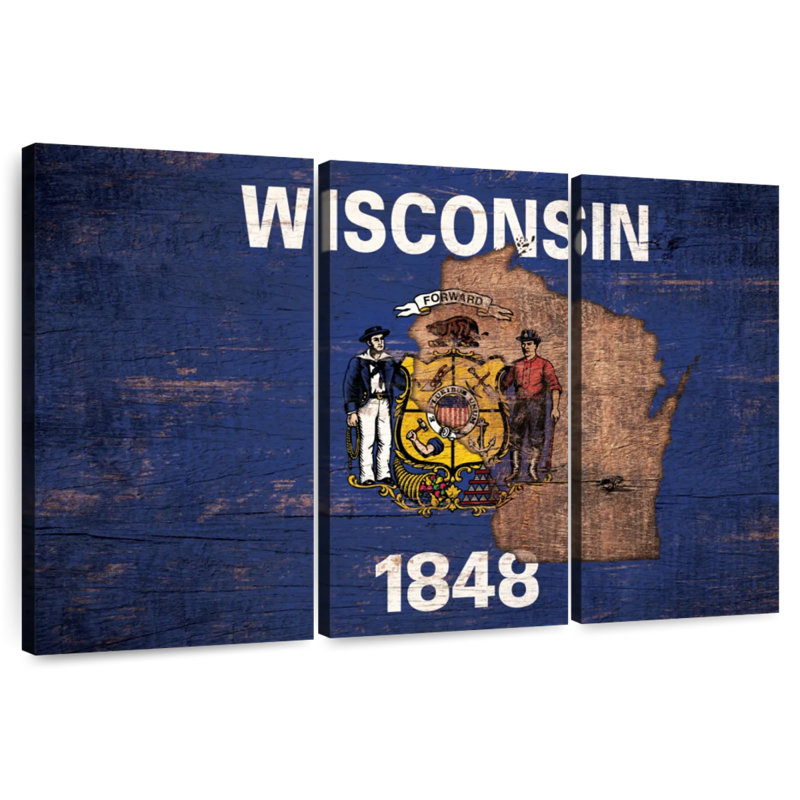 Borges State Map Over Wisconsin Flag, 24" H x 38" W