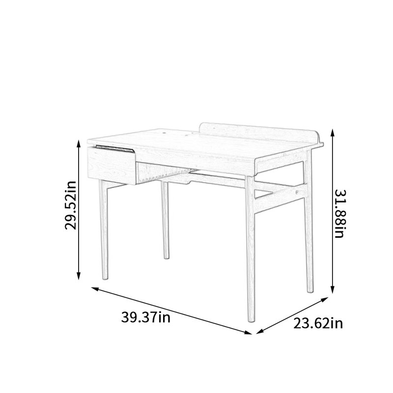 Simple Small-sized Cherry Solid Wood Writing Desk, 31.88" H x 39.37" W x 23.62" D