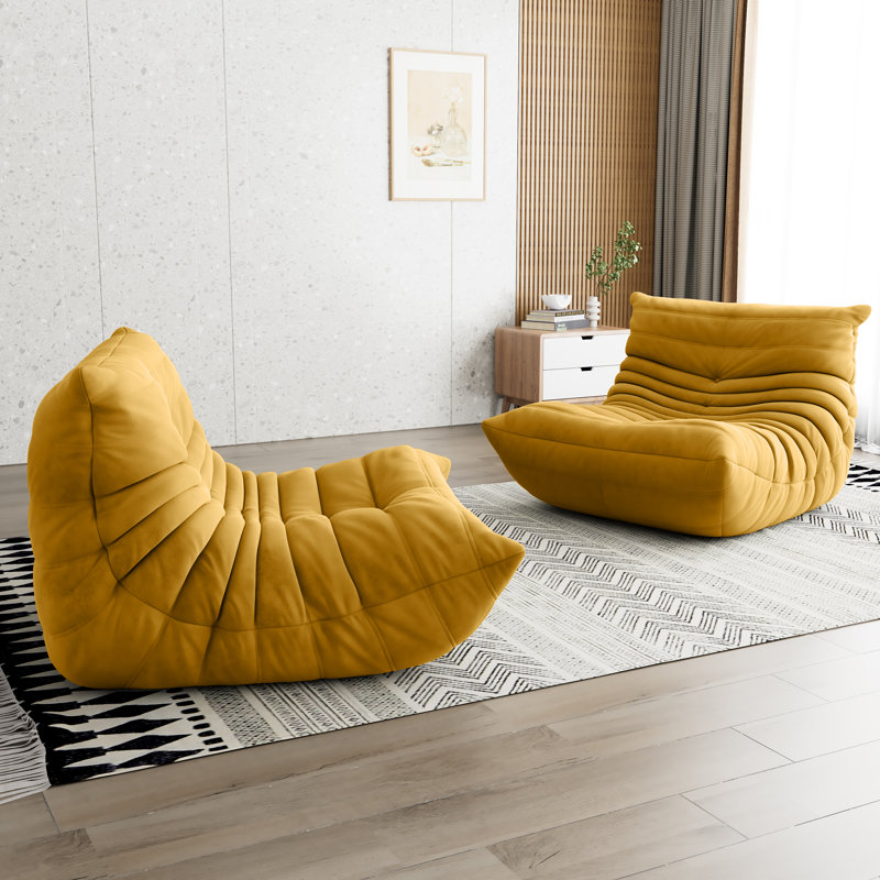 Fauteuil à billes en suède avec méridienne, Microfibre jaune