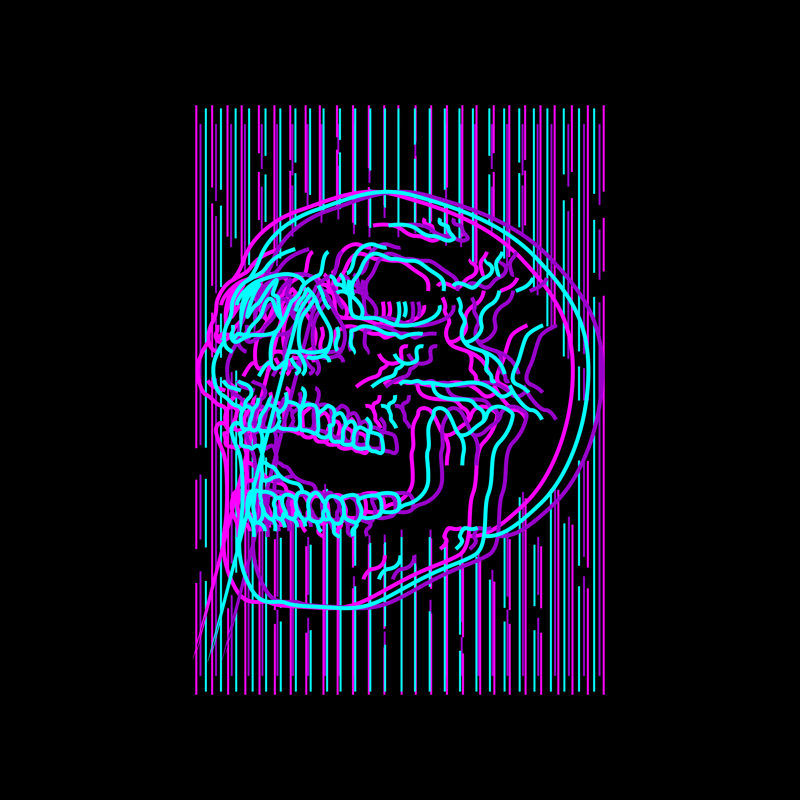 «Neon Cyberpunk Skull», impression sur toile tendue, H 30 po x l 30 po