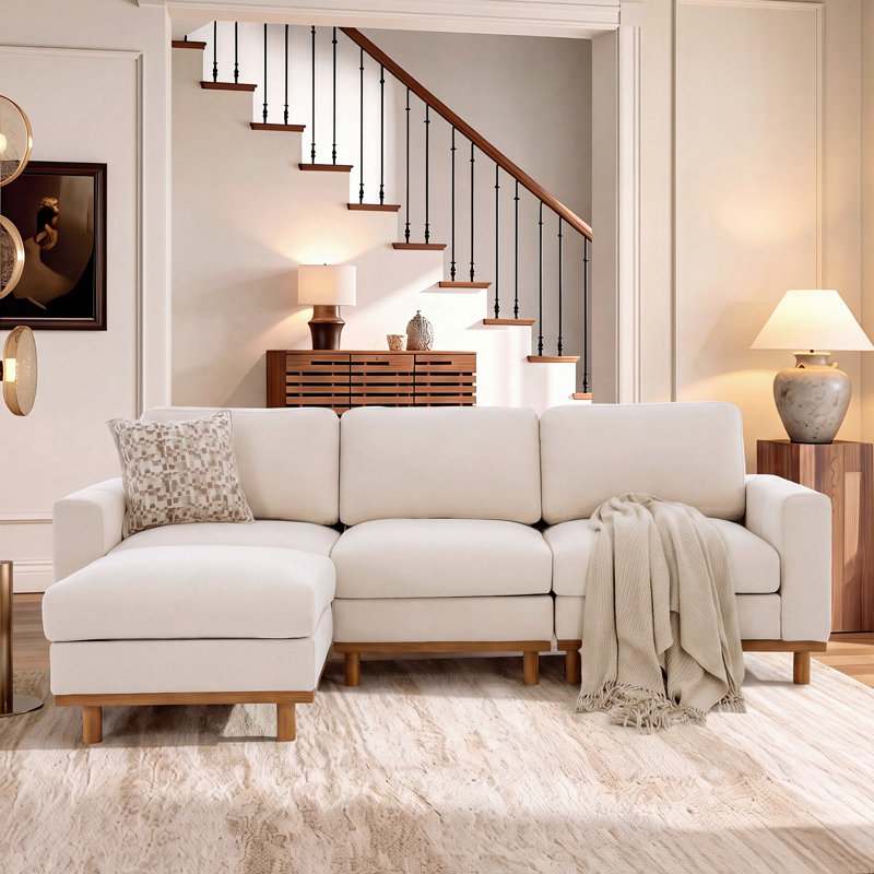 Canapé modulaire en L rembourré avec repose-pieds Milsap, Beige Chenille