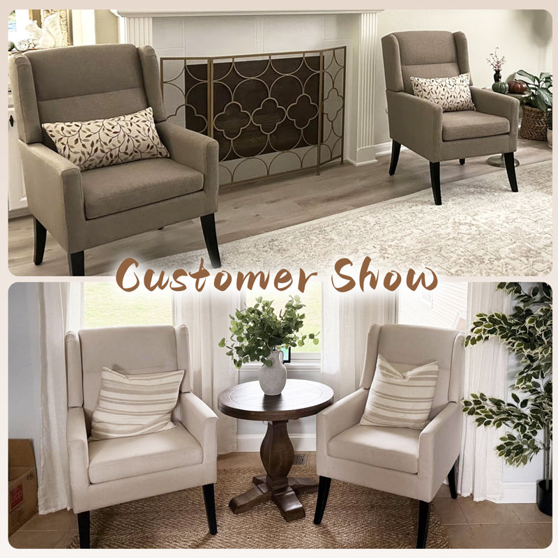 High-Back Polyester Upholstered Accent Armchair with Sinuous Springs, Beige
