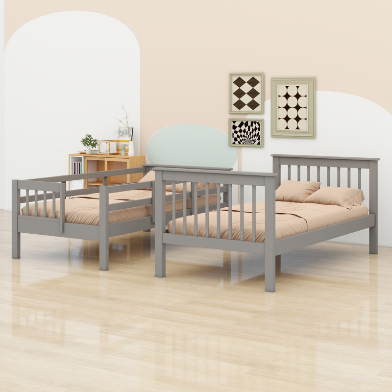Bunk Bed With Storage Stairway And Guard Rail, Gray