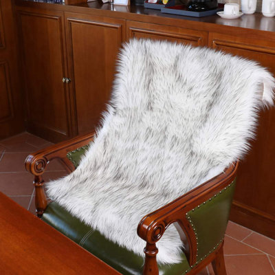 Haja Shag Faux Sheepskin Fur White Fluffy Area Rug with Gray Tips