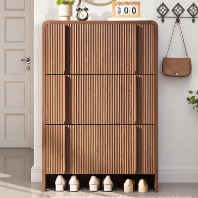 Dulane 24 Pair Shoe Storage Cabinet With 3 Flip Drawers, Brown