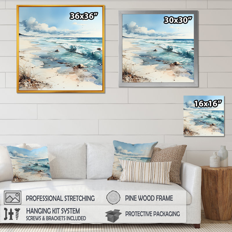 «Ocean Charm In Winter I», art mural océanique pour le salon, Cadre doré simple, H 16 po x l 16 po x P 1 po